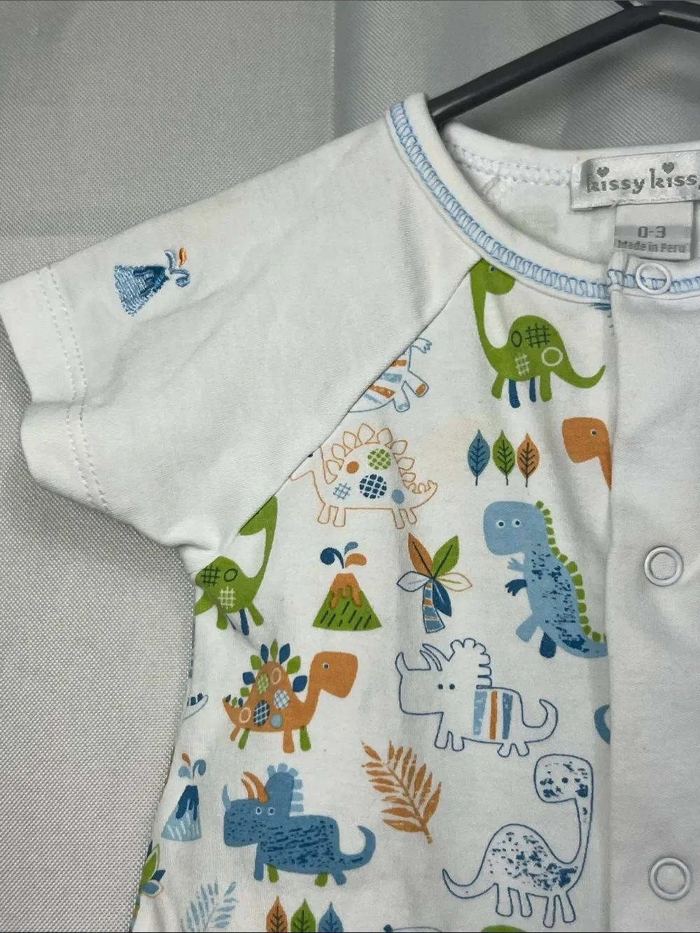 Kissy Kissy one piece dinosaur print and embroidered Pima cotton romper